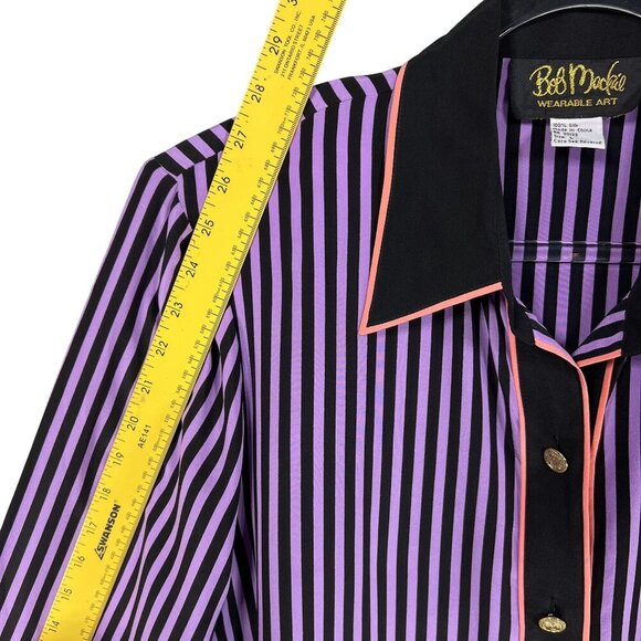 Bob Mackie Womens L Wearable Art 100% Silk Blouse Gold Buttons Contrast Trim Top - Picture 11 of 16